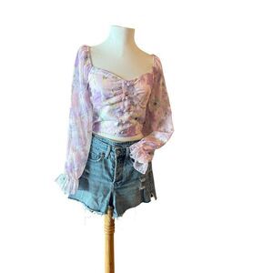 SHEIN Floral Crop Top XS + Old Navy Denim Shorts 0